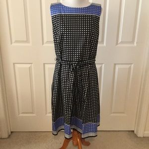 Talbots Fit and Flare Blue & White Belted Dress